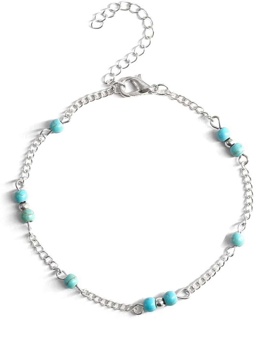 Turquoise Bead Silver Chain Anklet Ankle Bracelet Boho